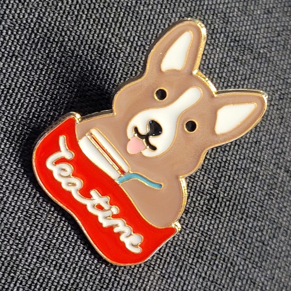 Tea Time Corgi Dog With A Cuppa Enamel Pin - Picture 8 of 8